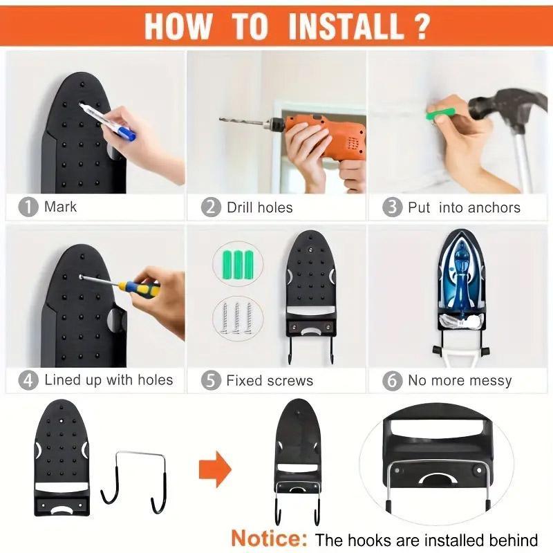 Irons & Ironing Systems: Iron Stand Double Hook Storage Rack Hanging Iron Holder for Home Organisation - White