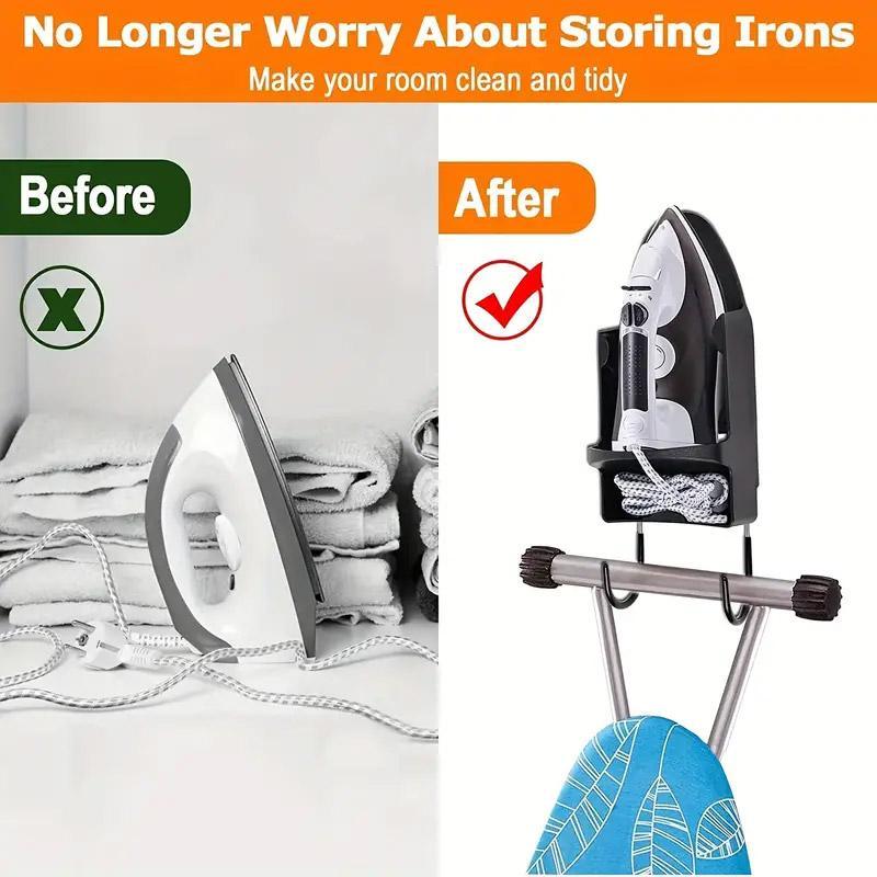 Irons & Ironing Systems: Iron Stand Double Hook Storage Rack Hanging Iron Holder for Home Organisation - White