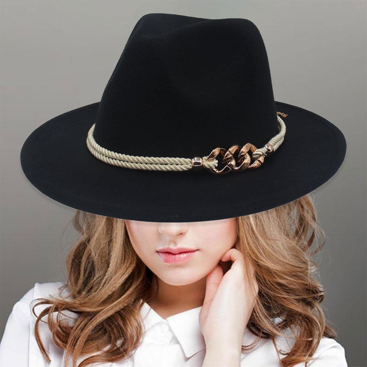 Women's Sleepwear: Jazz Hat Autumn Winter Retro Large Brim Hat for Men and Women Stylish Headwear - Black