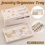 Storage Boxes: 4PCS Flannel Jewelry Storage Trays Necklace Ring Earrings Organizer