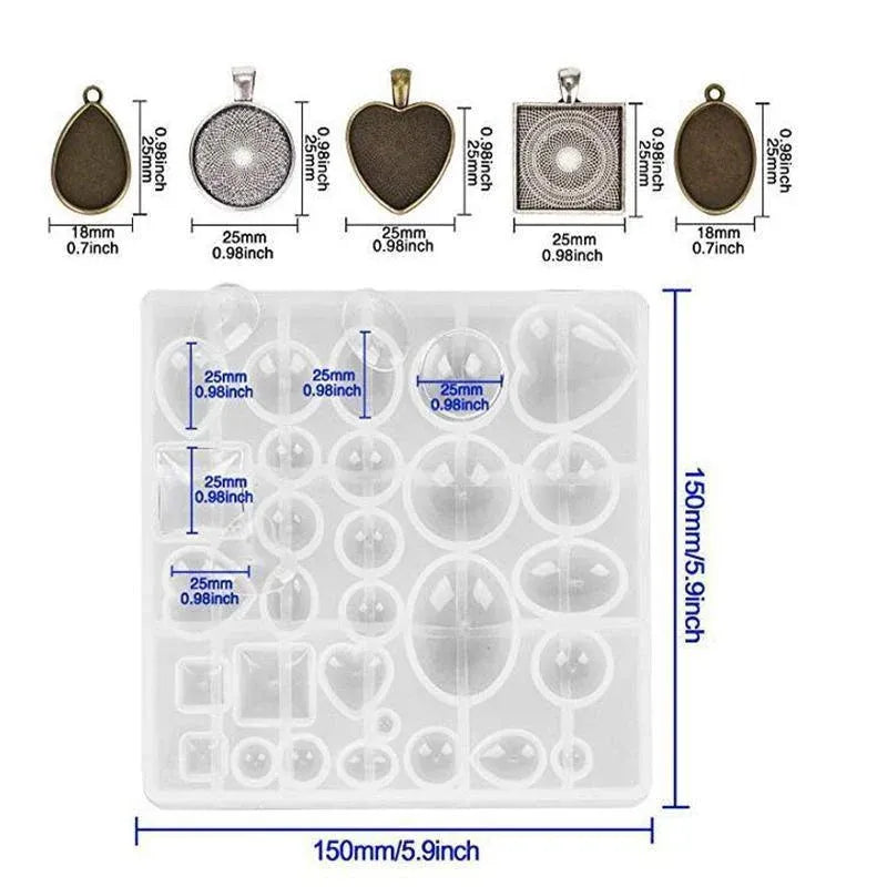 31 Pcs DIY Resin Casting Mould and Pendant Tray Kit for Jewellery Making