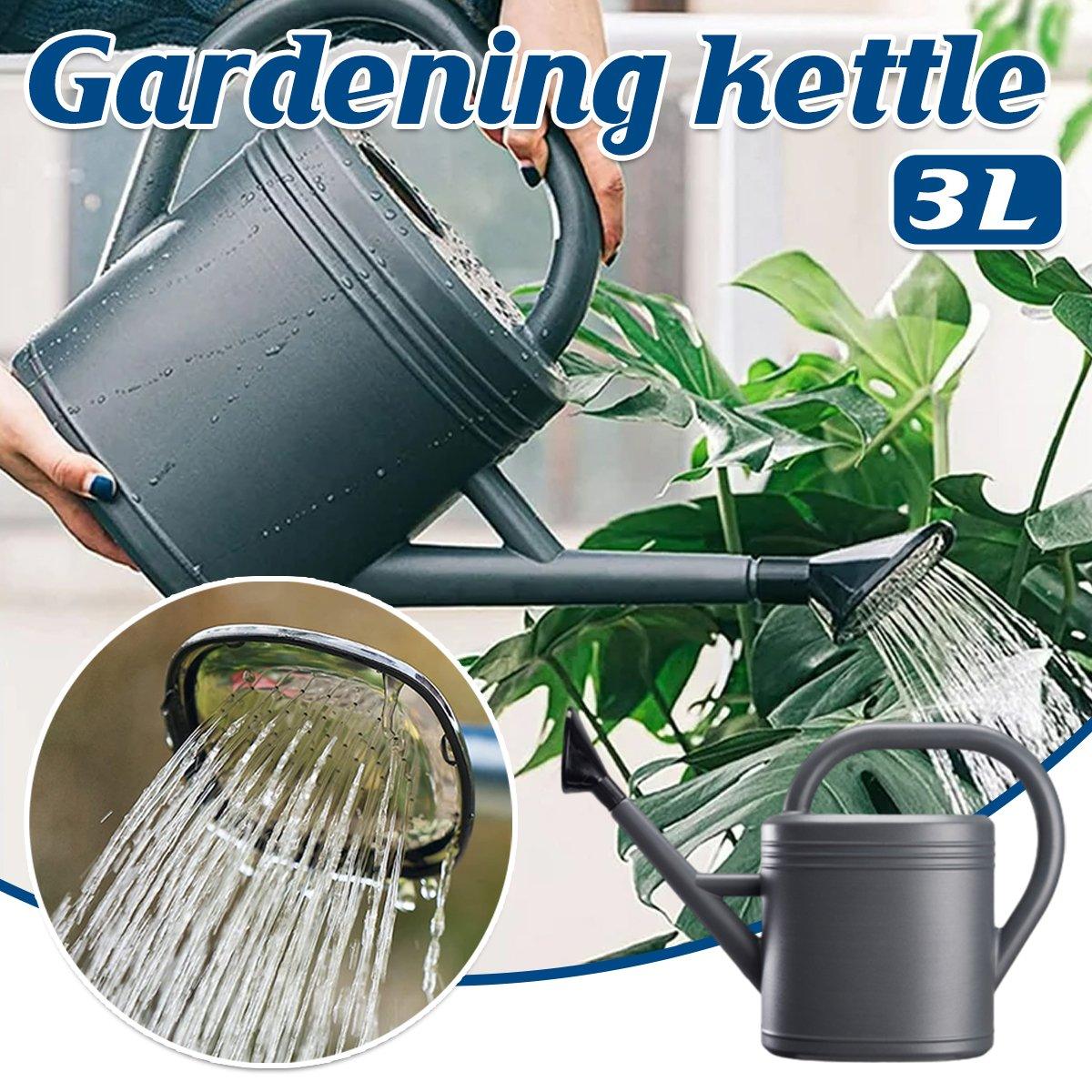 Gardening Tools: 3L Gray Retro Watering Can Long Spout Large Capacity Shower Kettle for Garden