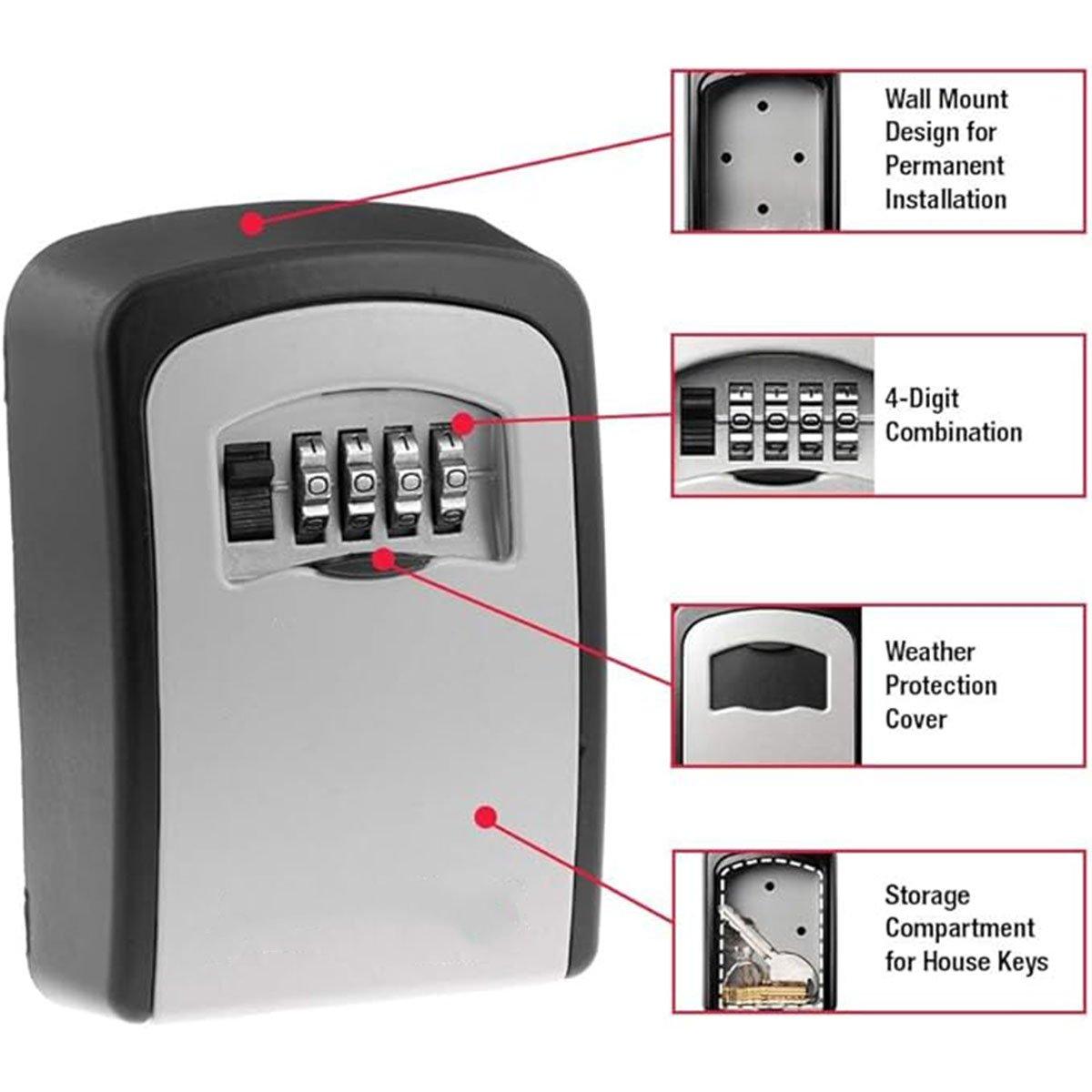 Combination Key Box with Combination Lock for Home Office Security Storage - Grey
