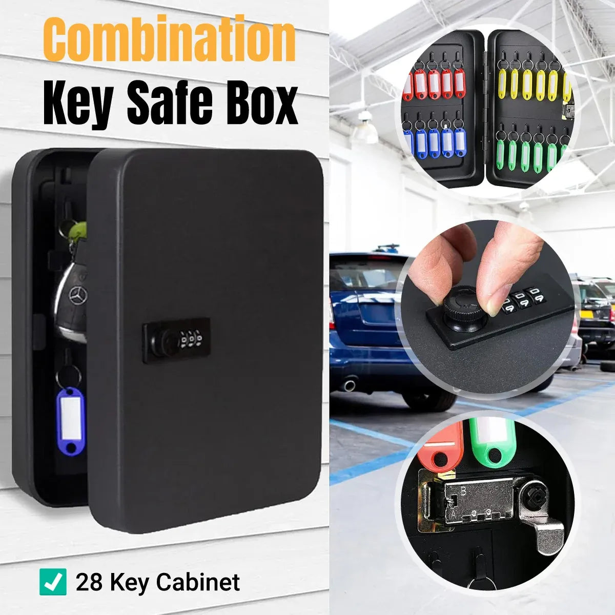 28 Key Wall Mounted Combination Key Cabinet Steel Storage Box Home Office