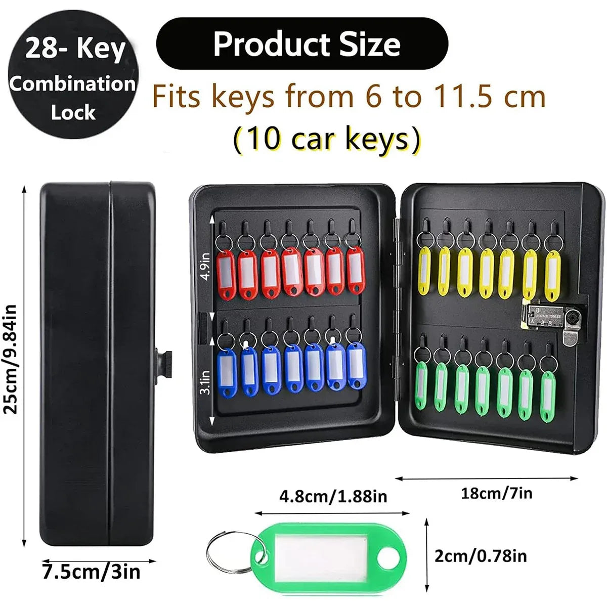 28 Key Wall Mounted Combination Key Cabinet Steel Storage Box Home Office