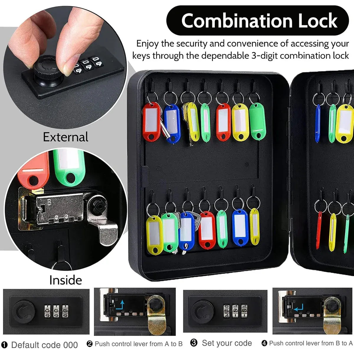 28 Key Wall Mounted Combination Key Cabinet Steel Storage Box Home Office