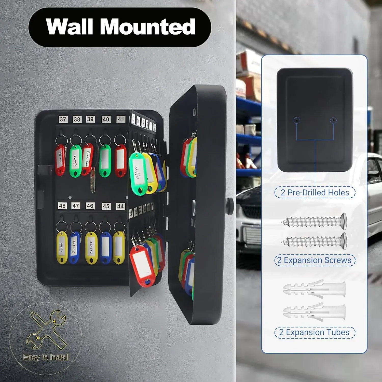 28 Key Wall Mounted Combination Key Cabinet Steel Storage Box Home Office
