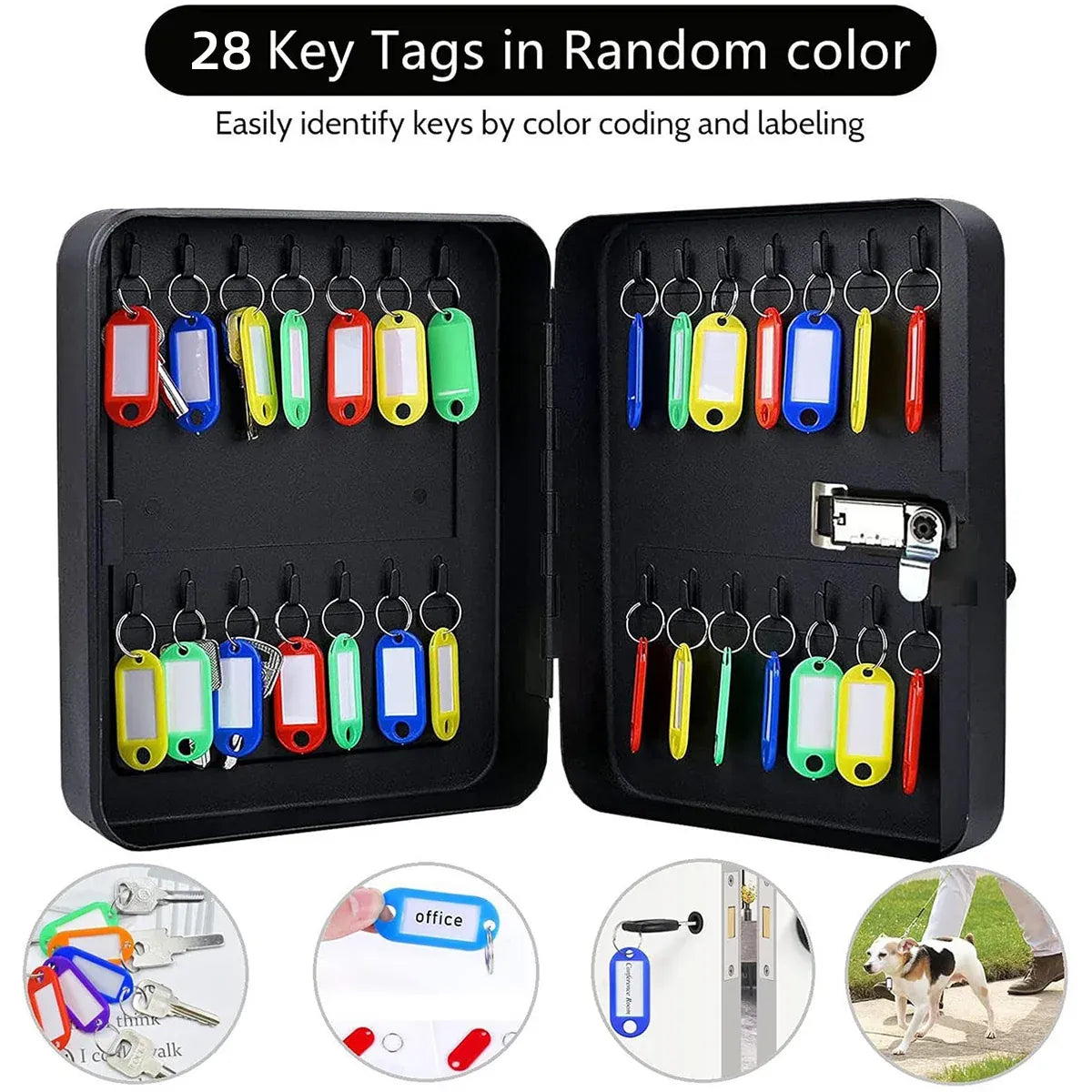 28 Key Wall Mounted Combination Key Cabinet Steel Storage Box Home Office