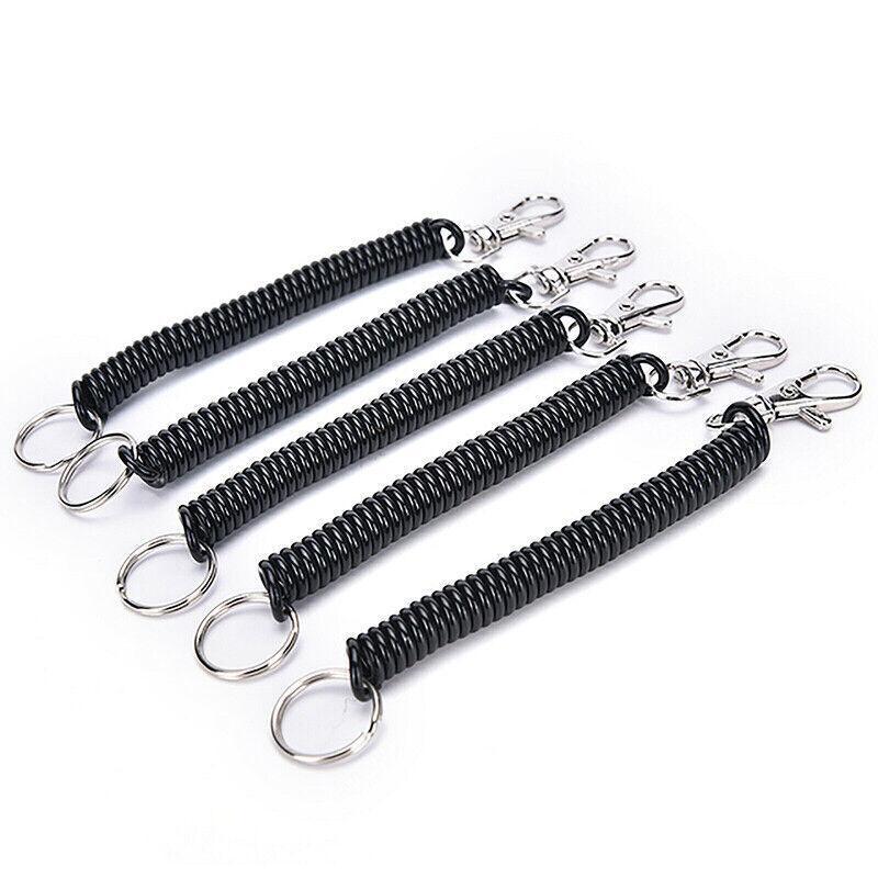 Novelty Gifts: 4Pcs Elastic Phone Elastic Spiral Spring Coil Strap Rope Lanyard Key Chain Black