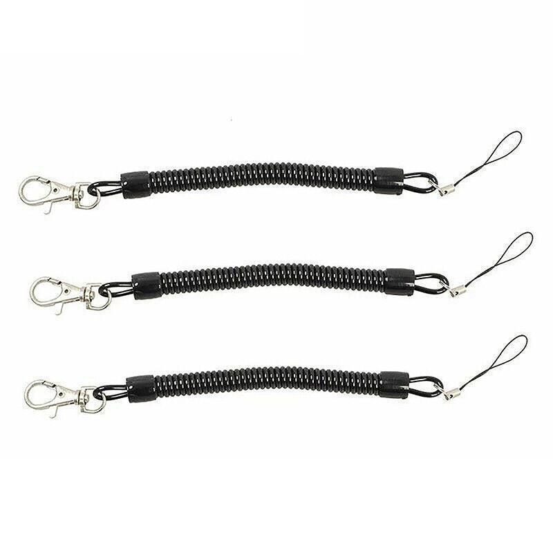 Novelty Gifts: 4Pcs Elastic Phone Elastic Spiral Spring Coil Strap Rope Lanyard Key Chain Black