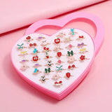 36PCS Adjustable Cute Cartoon Rings Set for Girls Gift in Heart Box