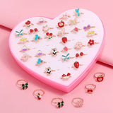 36PCS Adjustable Cute Cartoon Rings Set for Girls Gift in Heart Box