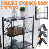 3-Tier Black Foldable Kitchen Storage Rack No-Drill Microwave Oven Shelf Stand