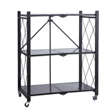 3-Tier Black Foldable Kitchen Storage Rack No-Drill Microwave Oven Shelf Stand
