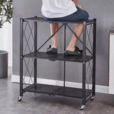 3-Tier Black Foldable Kitchen Storage Rack No-Drill Microwave Oven Shelf Stand