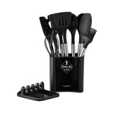 13PCS Silicone Kitchen Utensil Set Stainless Steel Handle Non-Stick Cooking Tool - Black