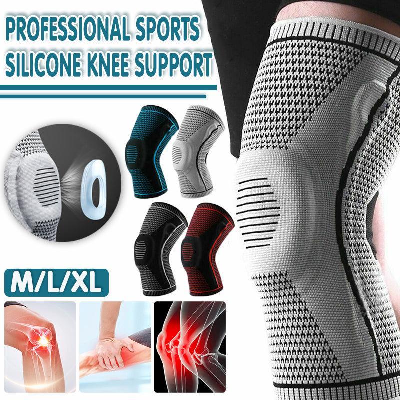 Supports & Braces: Black Knee Brace Knee Compression Sleeve Professional Sports Silicone Knee Support - L