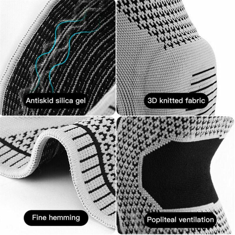 Supports & Braces: Black Knee Brace Knee Compression Sleeve Professional Sports Silicone Knee Support - L