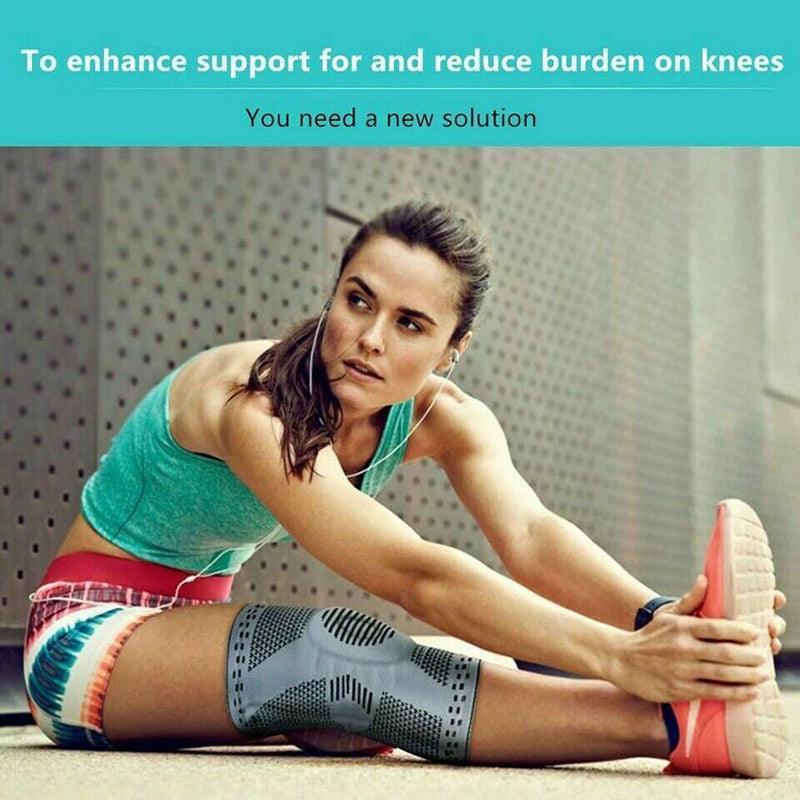 Supports & Braces: Black Knee Brace Knee Compression Sleeve Professional Sports Silicone Knee Support - L