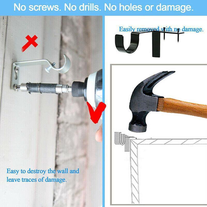 Curtain Accessories: 2X Bracket Hang Curtain Rod Holders Single Hook Tap Right Into Window Frame Rod