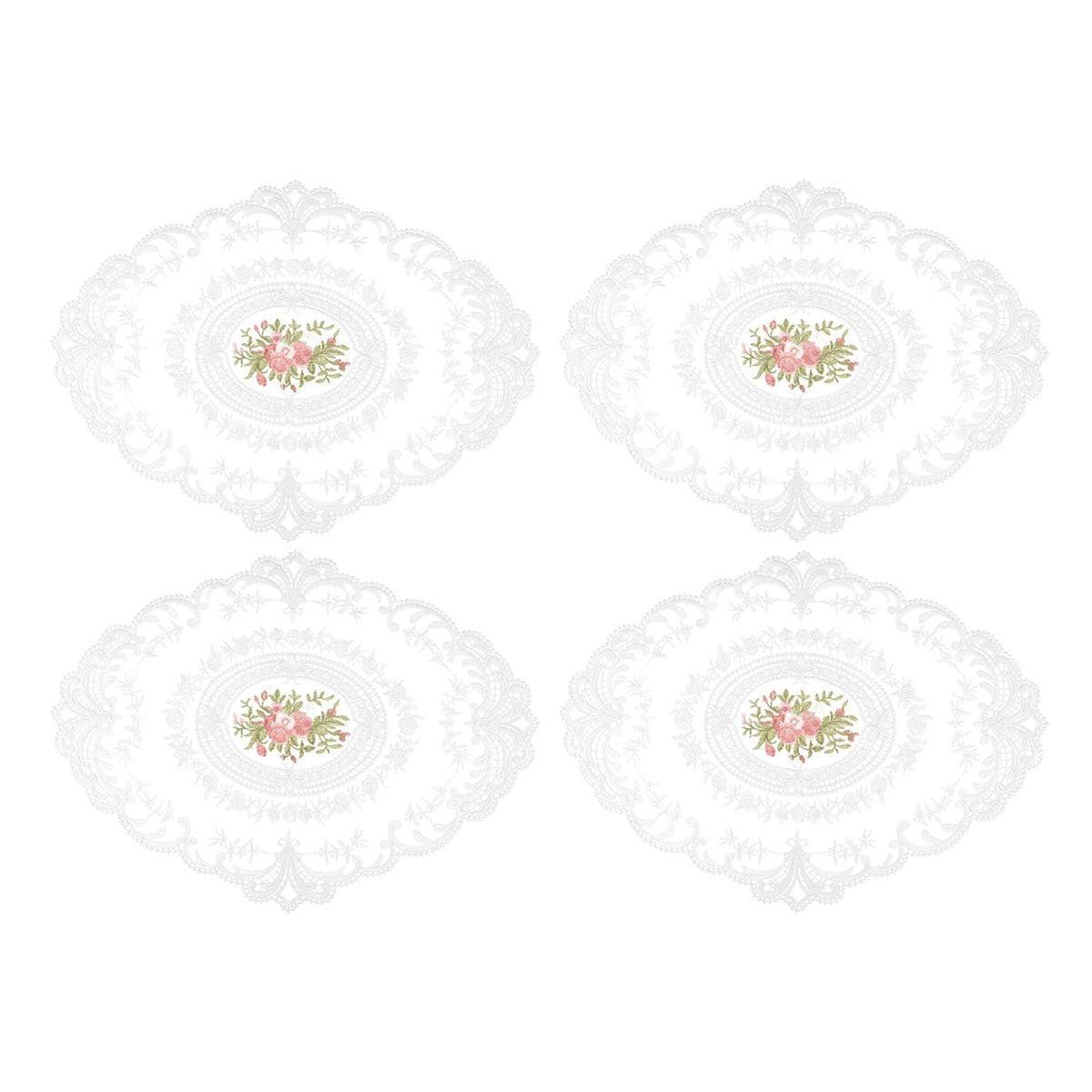 4 Pack Retro Lace Oval Placemats 31x42cm French Crochet Doilies 4 Colors Set - White
