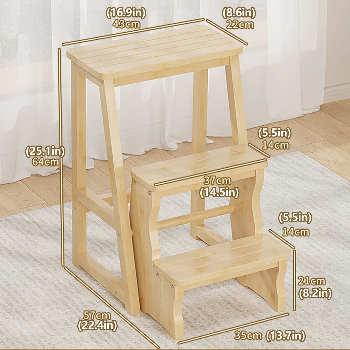 Folding Library Ladder Chair 3 Step Stool Durable for Home Kitchen Daily Use