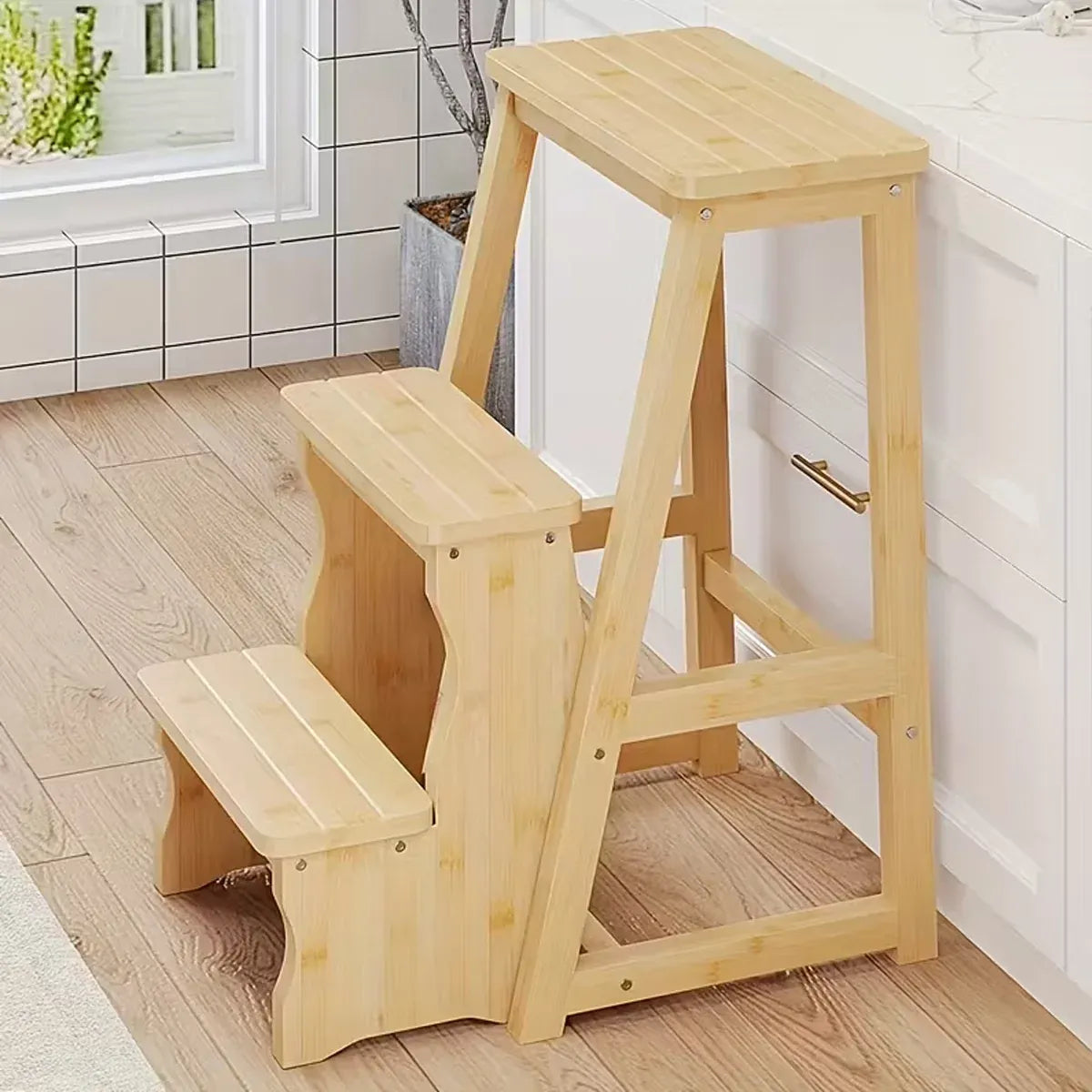 Folding Library Ladder Chair 3 Step Stool Durable for Home Kitchen Daily Use