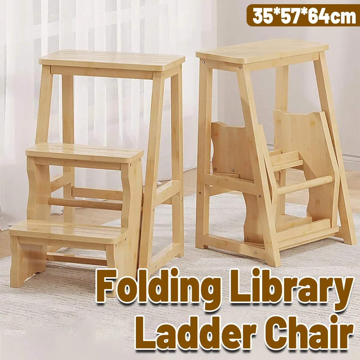 Folding Library Ladder Chair 3 Step Stool Durable for Home Kitchen Daily Use