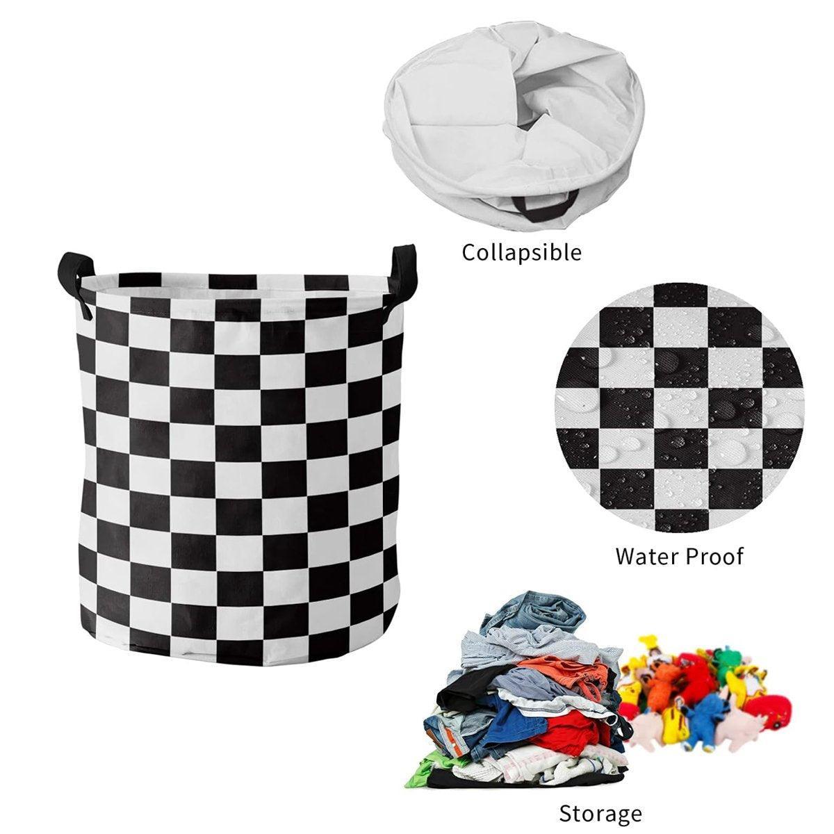 Clothing & Wardrobe Storage: Foldable Laundry Basket Dirty Clothes Hamper Toy Storage Organizer Storage Bin - Black And White Chess