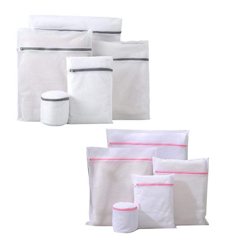 Laundry Baskets: 5pcs Zipper Mesh Laundry Bags Set Clothes Washing Organiser for Delicates - Grey