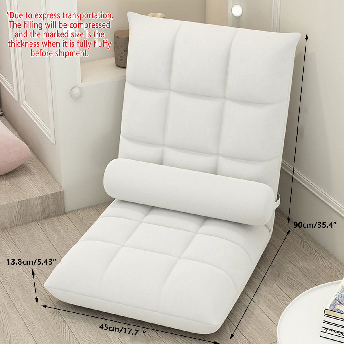 Floor Lounge Sofa Bed Chair with Lumbar Pillow Folding Adjustable Cushion - Pink