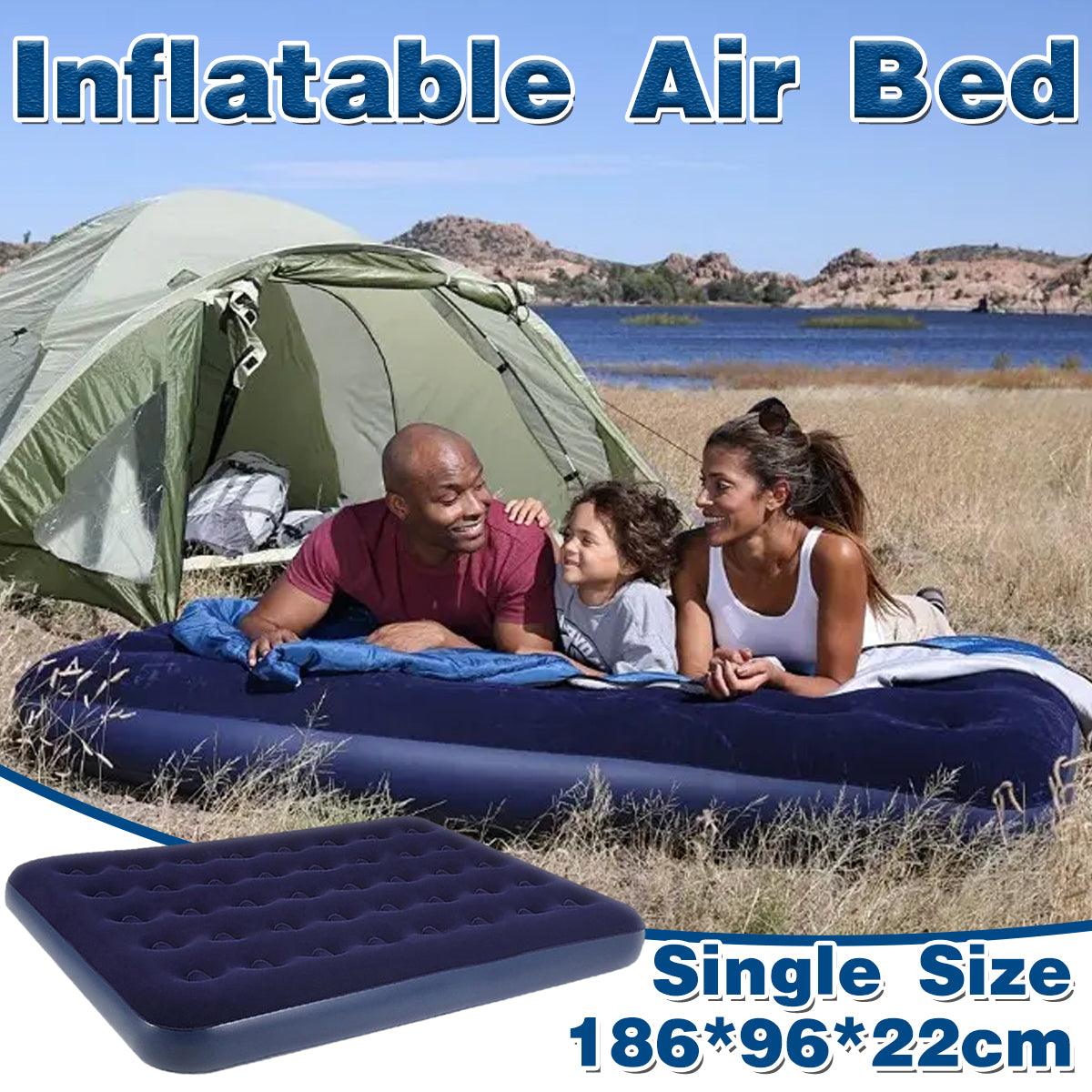 Single Inflatable Airbed 186x96cm Easy Inflate Flocked Air Mattress for Camping Guests
