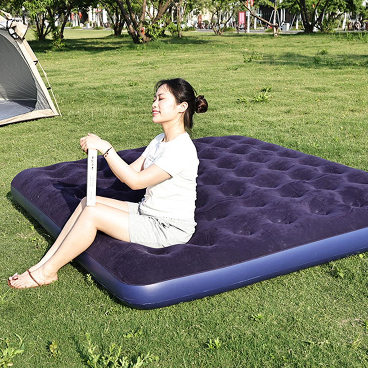 Single Inflatable Airbed 186x96cm Easy Inflate Flocked Air Mattress for Camping Guests
