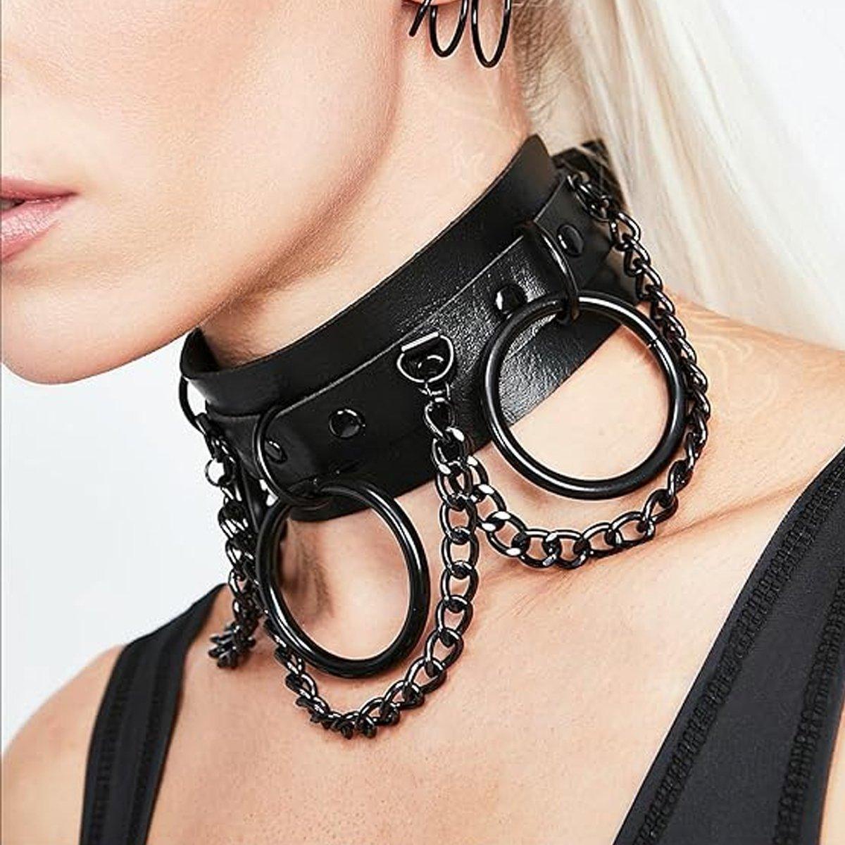 Men's Jewellery: PU Leather Collar Necklace Lock Chain Necklace for Women Fashion Neck Sleeve
