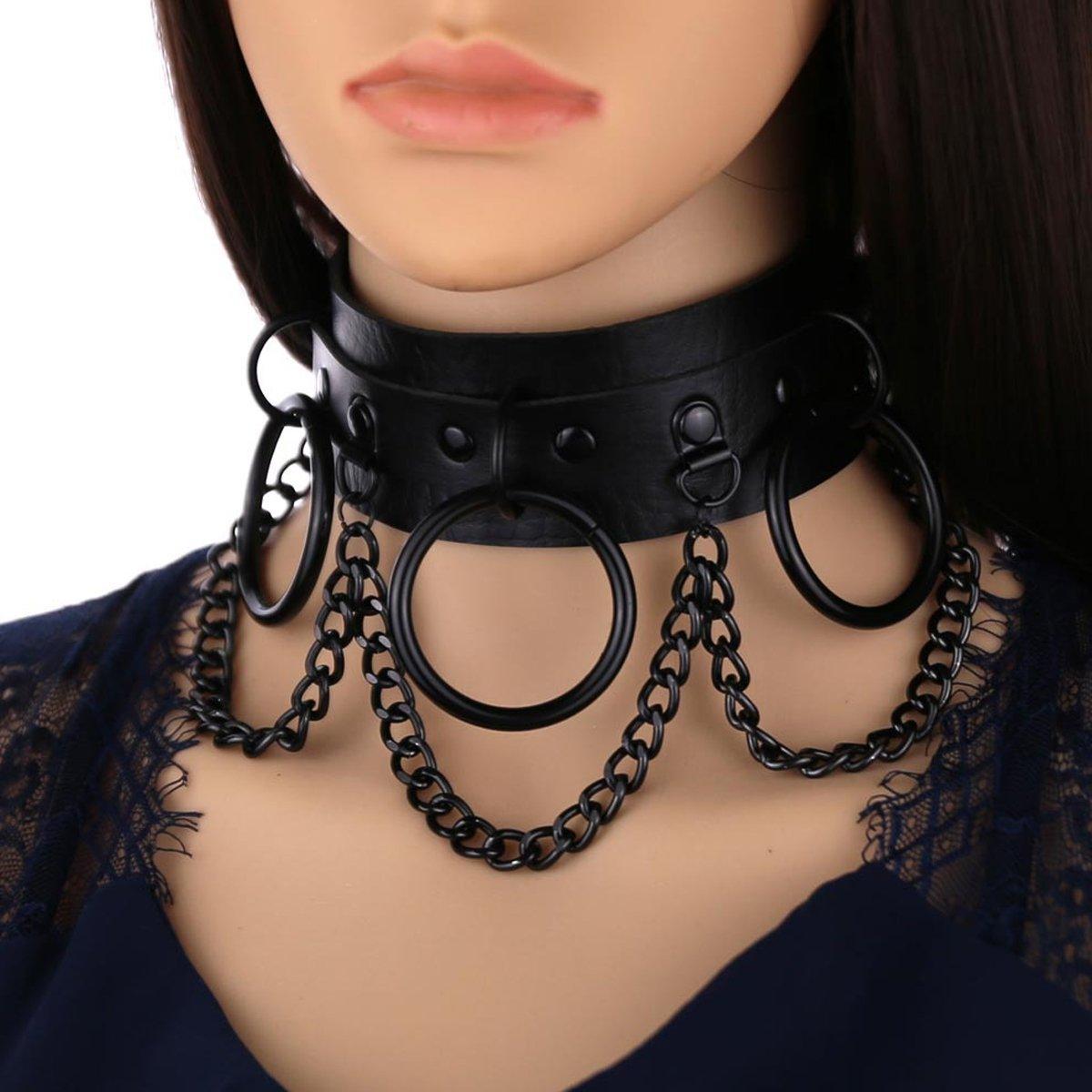 Men's Jewellery: PU Leather Collar Necklace Lock Chain Necklace for Women Fashion Neck Sleeve