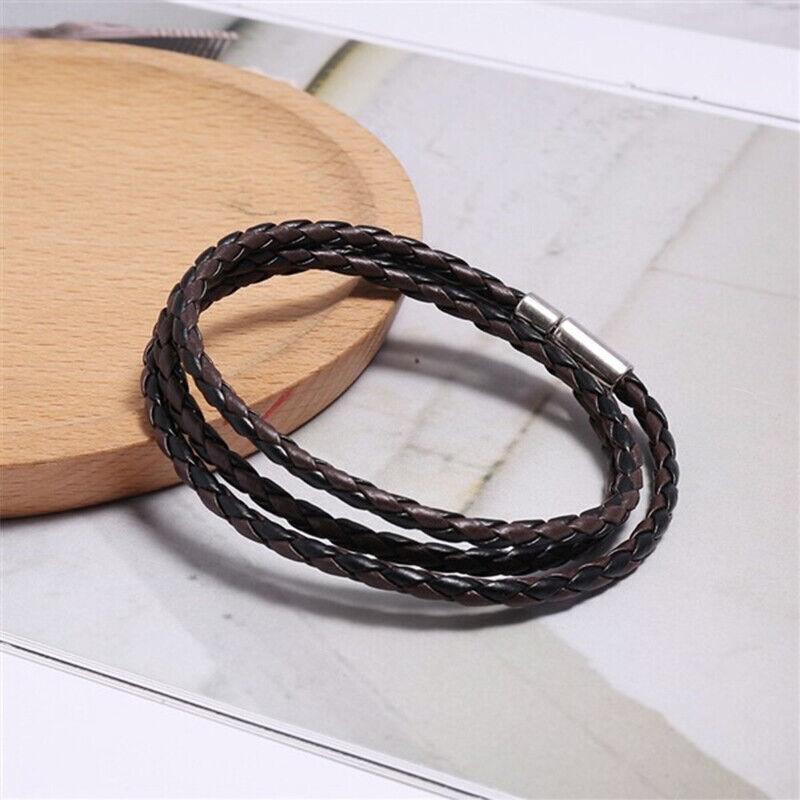 Wellness Accessories: 1Pc New Fashion Men Women Three Laps Pu Leather Bracelet Wristband Bangle Punk - Dark Brown