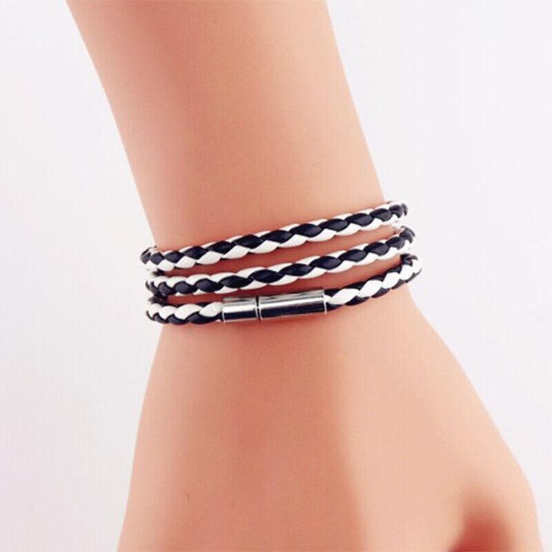 Wellness Accessories: 1Pc New Fashion Men Women Three Laps Pu Leather Bracelet Wristband Bangle Punk - White