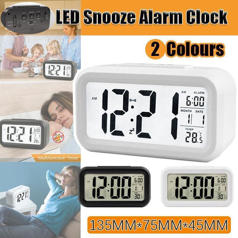 Clothing & Wardrobe Storage: Digital Bedside Led Snooze Alarm Clock Time Temperature Day/Night Desktop Clock - White