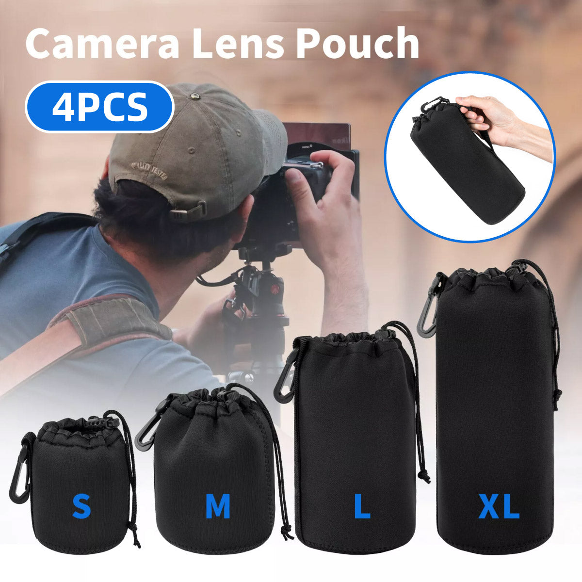 Camera Accessories: 4pcs DSLR Camera Lens Pouch Protective Case Tube Bag Soft Cover for SLR Storage