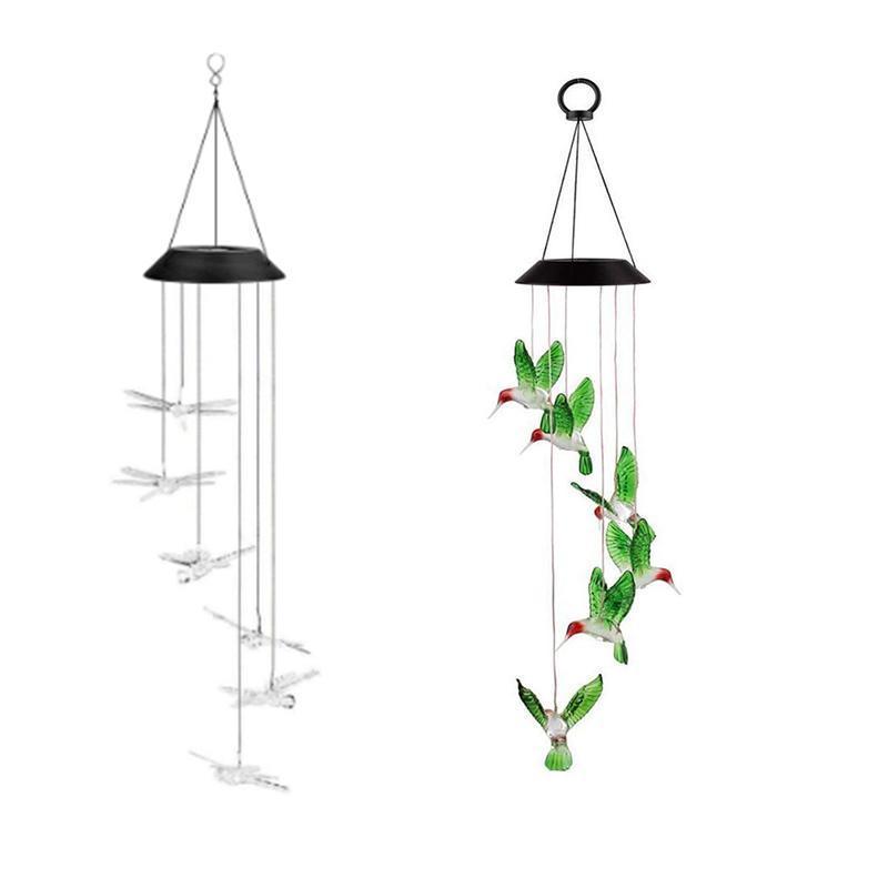 Wind Chimes Solar Powered Led Lights Changing Hanging Garden