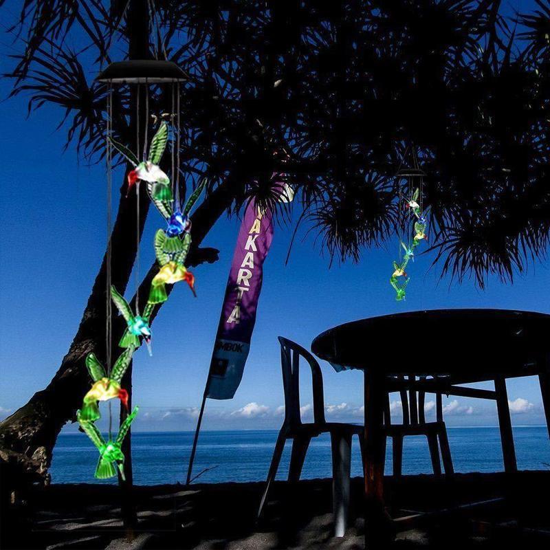 Wind Chimes Solar Powered Led Lights Changing Hanging Garden