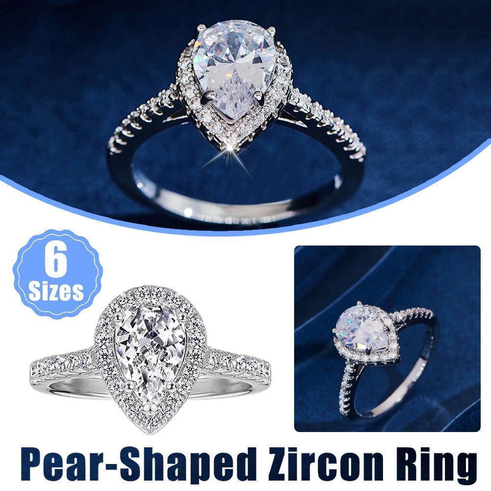 Men's Jewellery: Sparkling Pear Shaped Zircon Cluster Ring Pear Shape Engagement Women Gift - 10