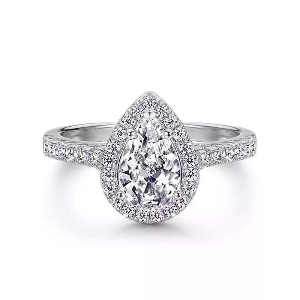 Men's Jewellery: Sparkling Pear Shaped Zircon Cluster Ring Pear Shape Engagement Women Gift - 6