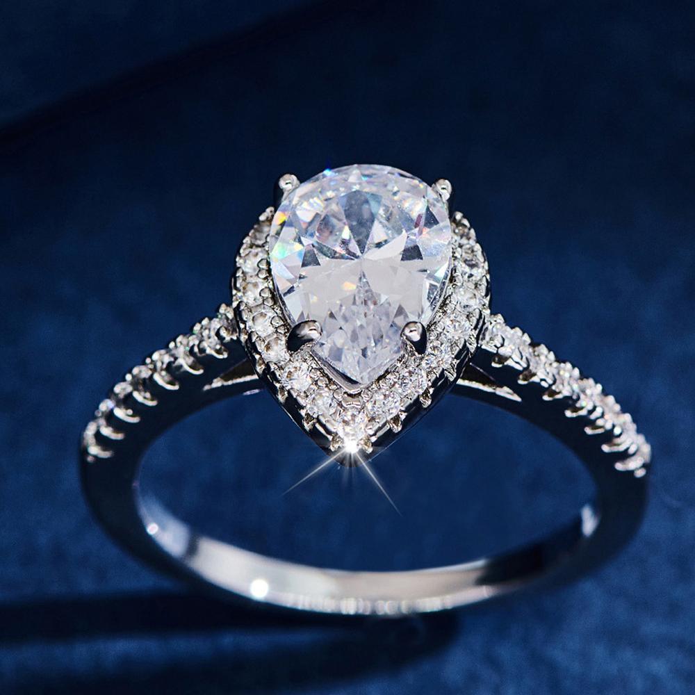 Men's Jewellery: Sparkling Pear Shaped Zircon Cluster Ring Pear Shape Engagement Women Gift - 6