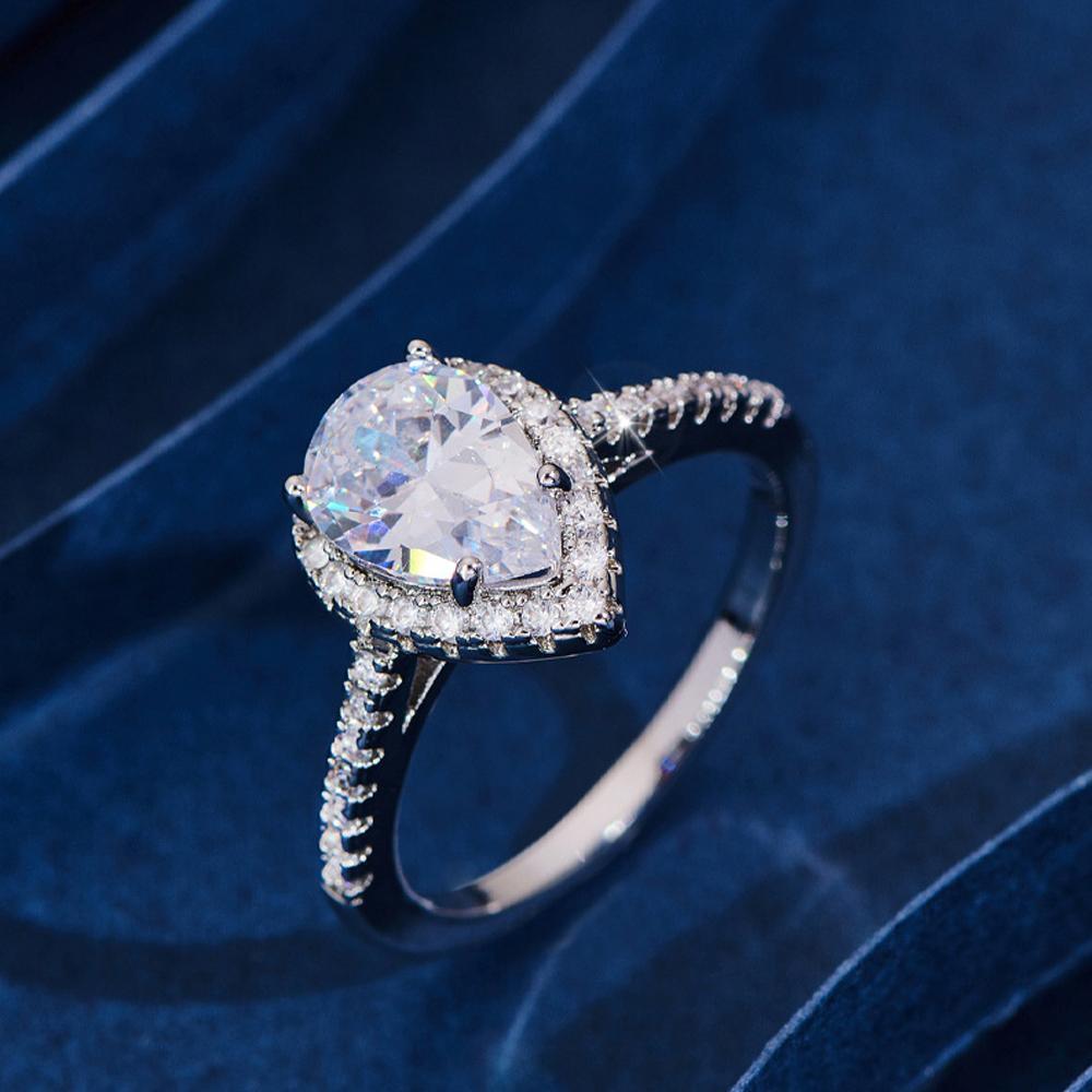 Men's Jewellery: Sparkling Pear Shaped Zircon Cluster Ring Pear Shape Engagement Women Gift - 6