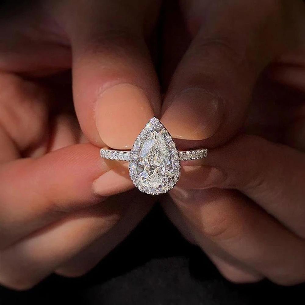 Men's Jewellery: Sparkling Pear Shaped Zircon Cluster Ring Pear Shape Engagement Women Gift - 8
