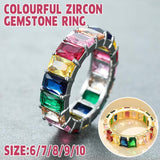 Men's Jewellery: Rainbow Zircon Gemstone Ring Women's Stainless Steel Colourful Ring Size 6-10 - Gold-Multicolor-8