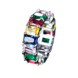 Men's Jewellery: Rainbow Zircon Gemstone Ring Women's Stainless Steel Colourful Ring Size 6-10 - Gold-Multicolor-8