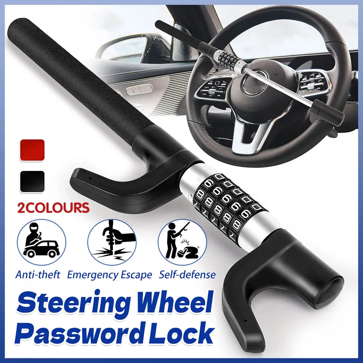 Car Steering Wheel Lock Anti Theft Security Code Lock for Vehicle Protection Use - Red