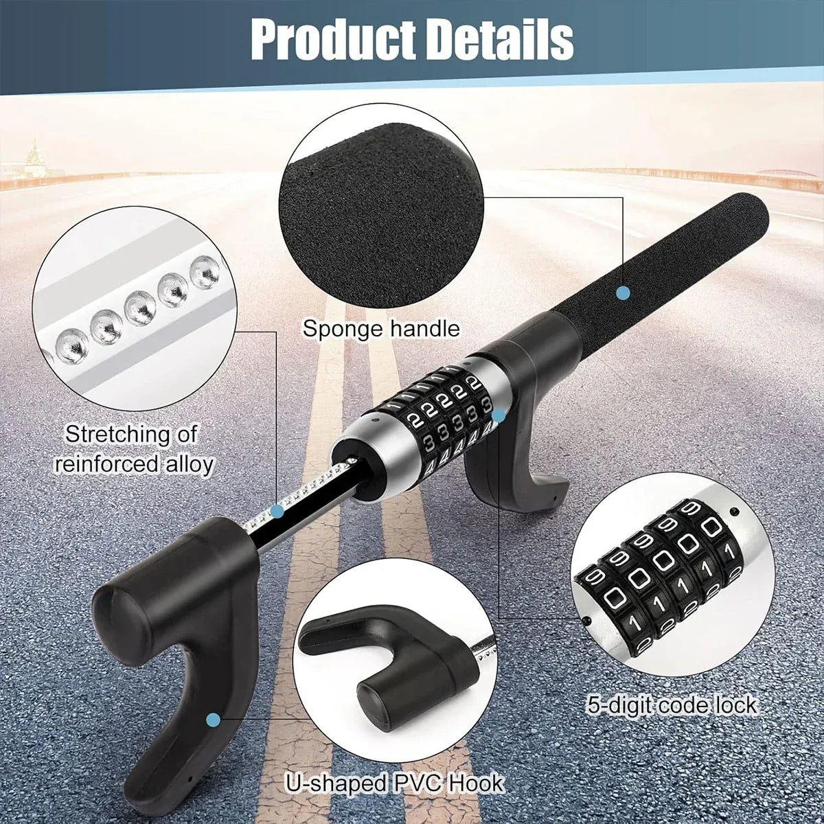 Car Steering Wheel Lock Anti Theft Security Code Lock for Vehicle Protection Use - Red
